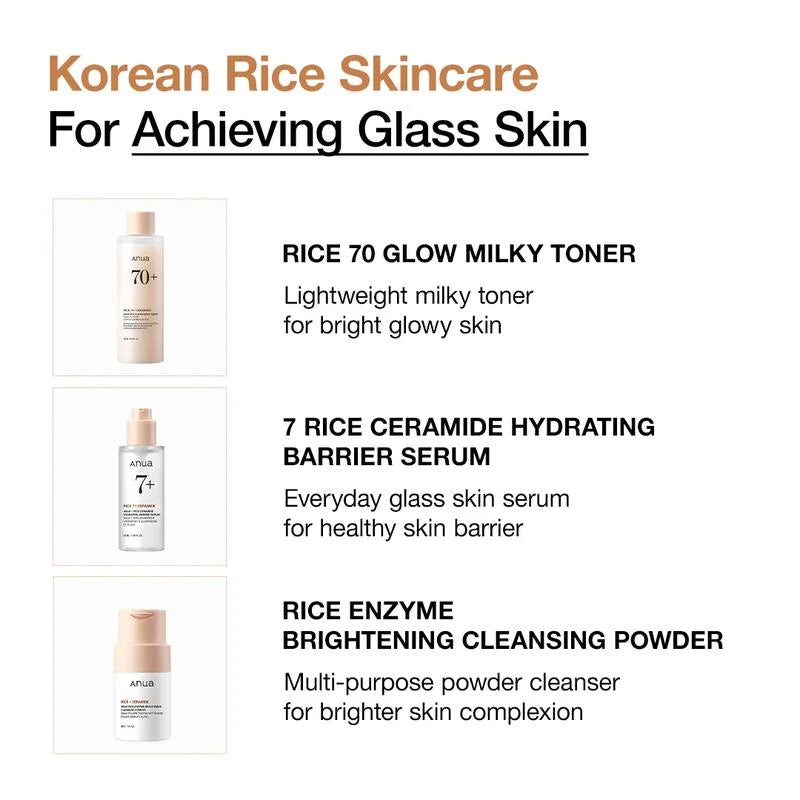 [Anua Official Shop] Korean Rice Glass Skin Set ｜Skincare Set with Rice Enzyme Mask Cleanser, Milky Toner, Brightening Serum ｜Rice Water Bright, Marshmallow Face Mask Maker
