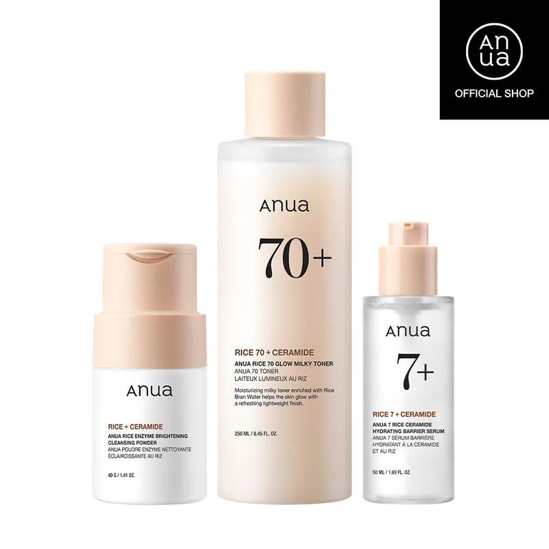[Anua Official Shop] Korean Rice Glass Skin Set ｜Skincare Set with Rice Enzyme Mask Cleanser, Milky Toner, Brightening Serum ｜Rice Water Bright, Marshmallow Face Mask Maker