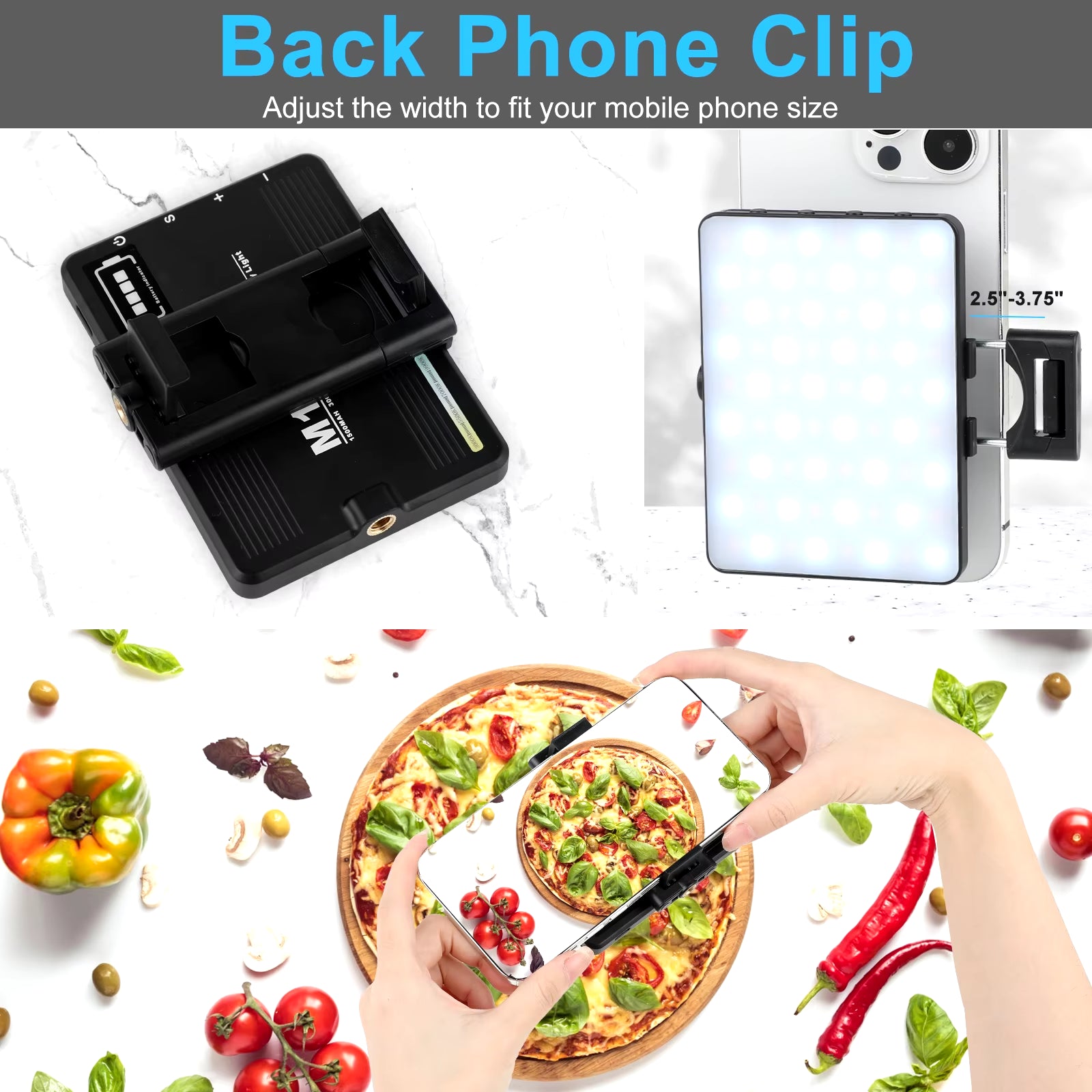 Selfie Light with Front & Back Phone Clip, 72 LED Rechargeable Video Light for Phone Iphone Ipad Laptop Camera