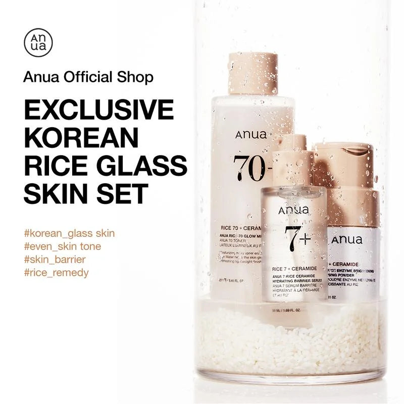 [Anua Official Shop] Korean Rice Glass Skin Set ｜Skincare Set with Rice Enzyme Mask Cleanser, Milky Toner, Brightening Serum ｜Rice Water Bright, Marshmallow Face Mask Maker
